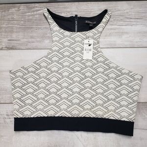 Express Geometric Print Crop Top Sleeveless High Neck Medium Back Zip Closure